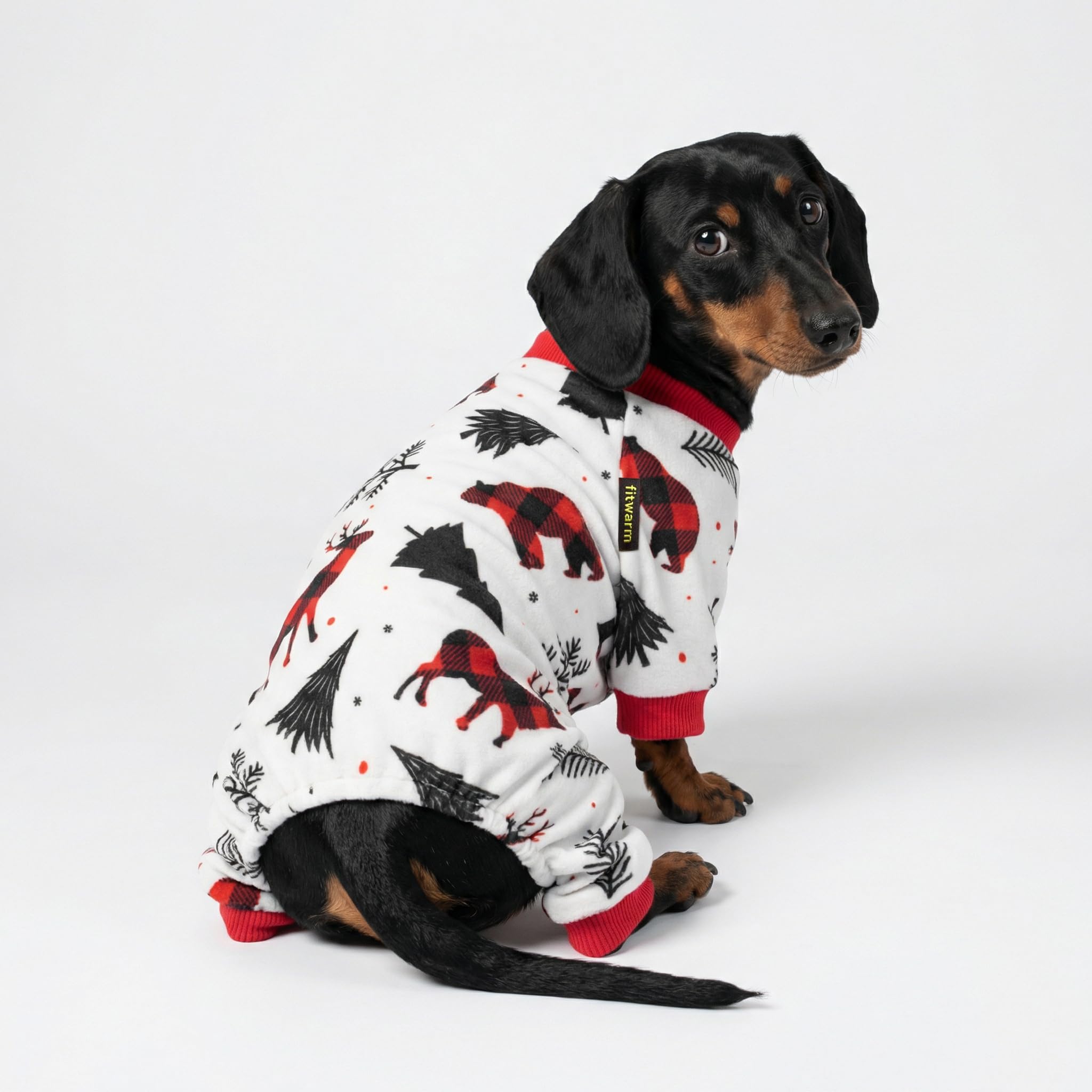 Fitwarm Reindeer Dog Christmas Pajamas, Winter Doggy Clothes for Small Dogs Boy Girl, Fleece Dog Onesie with Feet, Holiday Pet Outfit, Black, White, Red, XXL