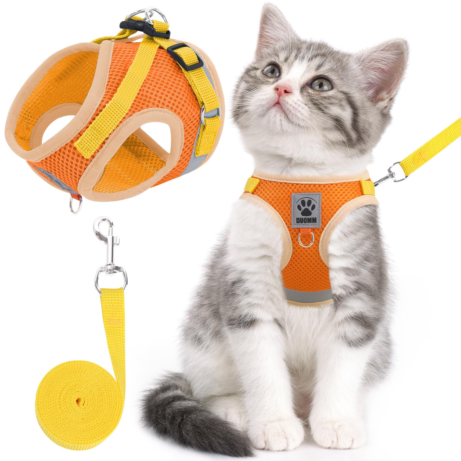 NCMAMA Cat Vest Harness and Leash Set, Escape Proof Harness Orange Small