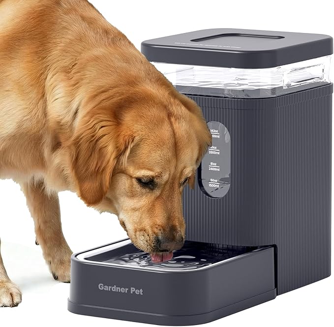 Gardner Pet 1.7 Gallon Automatic Dog Water Bowl Dispenser 6.5L Gravity Water Feeder with Stainless Steel Bowl & Maifan Stone Filter, BPA-Free for for Cats and Dogs (Brown