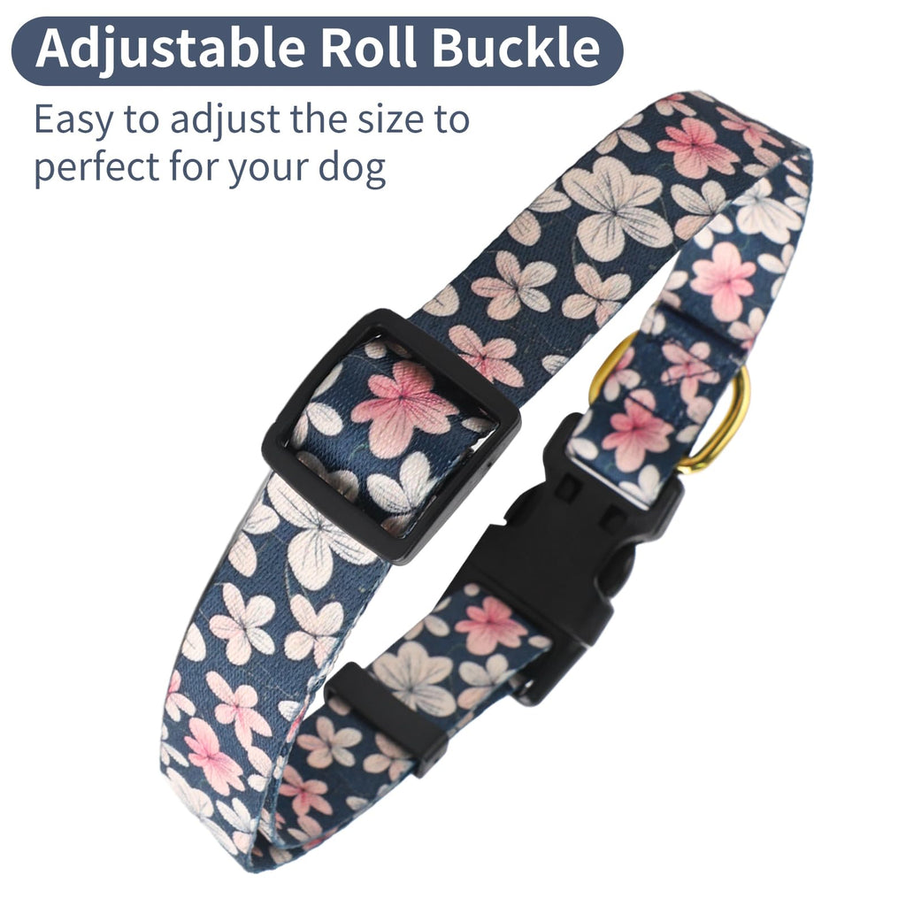 QQPETS Adjustable Soft Dog Collar: Print Flower Pink Multicolor Cute Patterns for XS Small Medium Large Pet Girl Boy Puppy Walking Running Training