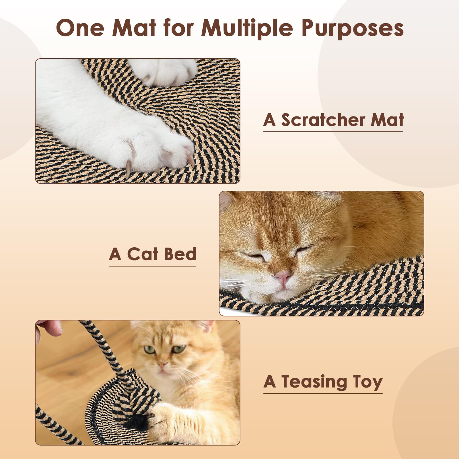 Cat Scratcher Mat, Natural Cotton Rope Cat Scratch Pad, 15.7'' Round Horizontal Floor Cat Scratching Pads for Indoor Cats, Cat Furniture Protector for Wall, Couch, Carpets, Sofas