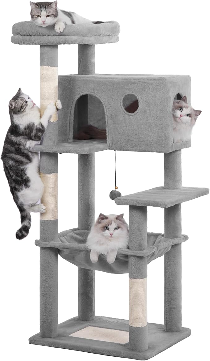 Pawfessor Cat Tree 32” Small Cat Tower with Large Hammock 16”& Self Groomer