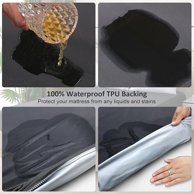 Waterproof Mattress Protector Queen, Fitted Sheet Style Breathable Mattress Cover with Deep Pocket Fits Up to 18'', Machine Washable Noiseless Bed Cover for Kids Adults Pets (Dark Gray, 60'' X 80'')