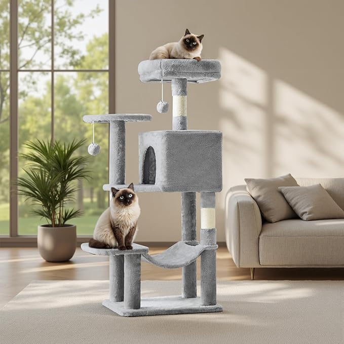 DUMOS 44 Inch Cat Tree Tower with Natural Sisal Scratching Posts