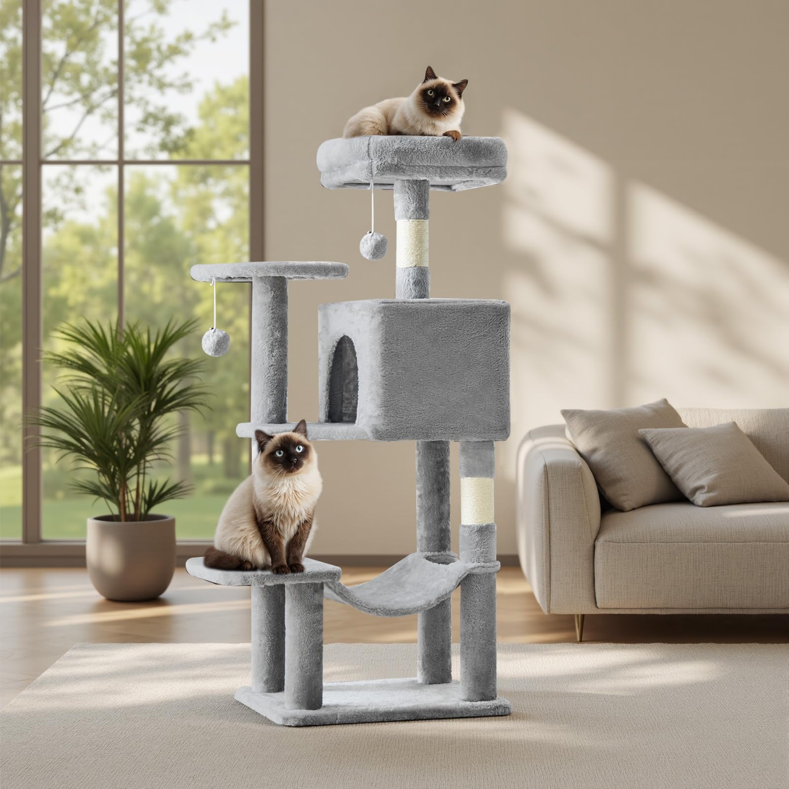 DUMOS 44 Inch Cat Tree Tower with Natural Sisal Scratching Posts