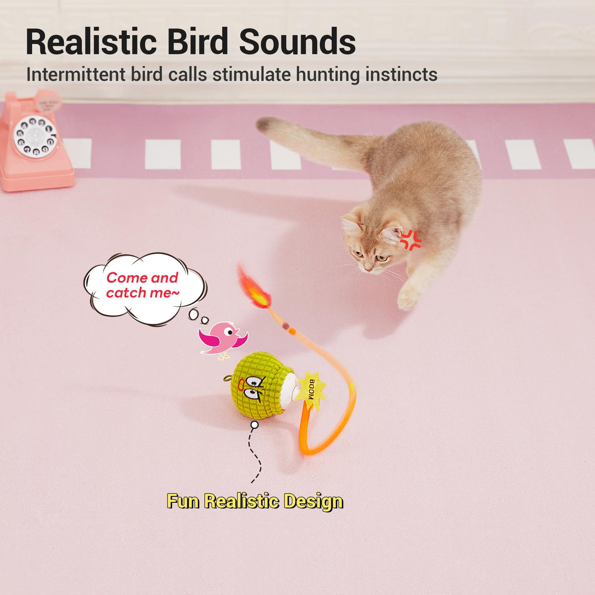 Potaroma Interactive Cat Toy with Motion Sensor, Chirping Sound & Catnip