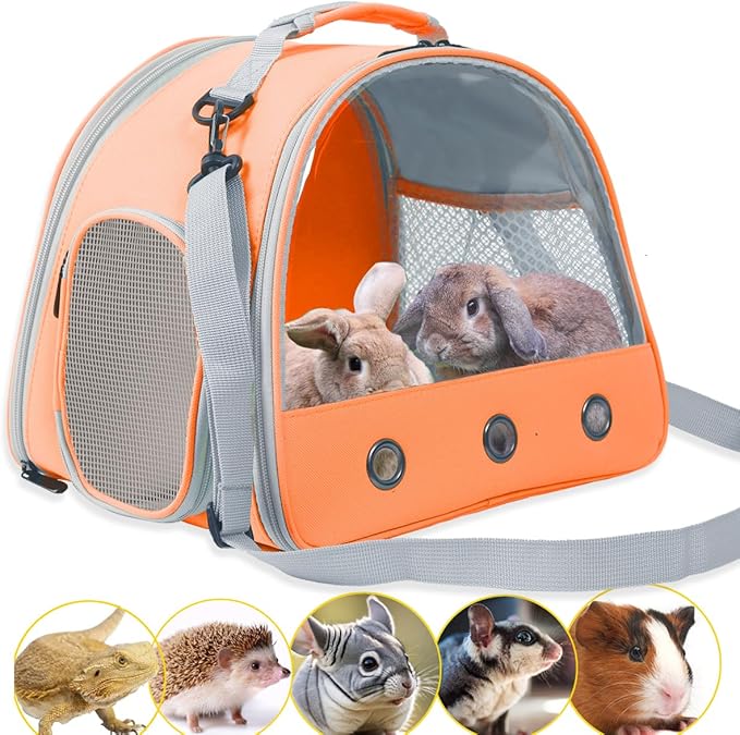 Rabbit Travel Carrier, Small Animal Travel Bag for Bunny Sugar Glider Hedgehog Rat Parrot Bird Guinea Pig, Portable Guinea Pig Travel Cage for 2