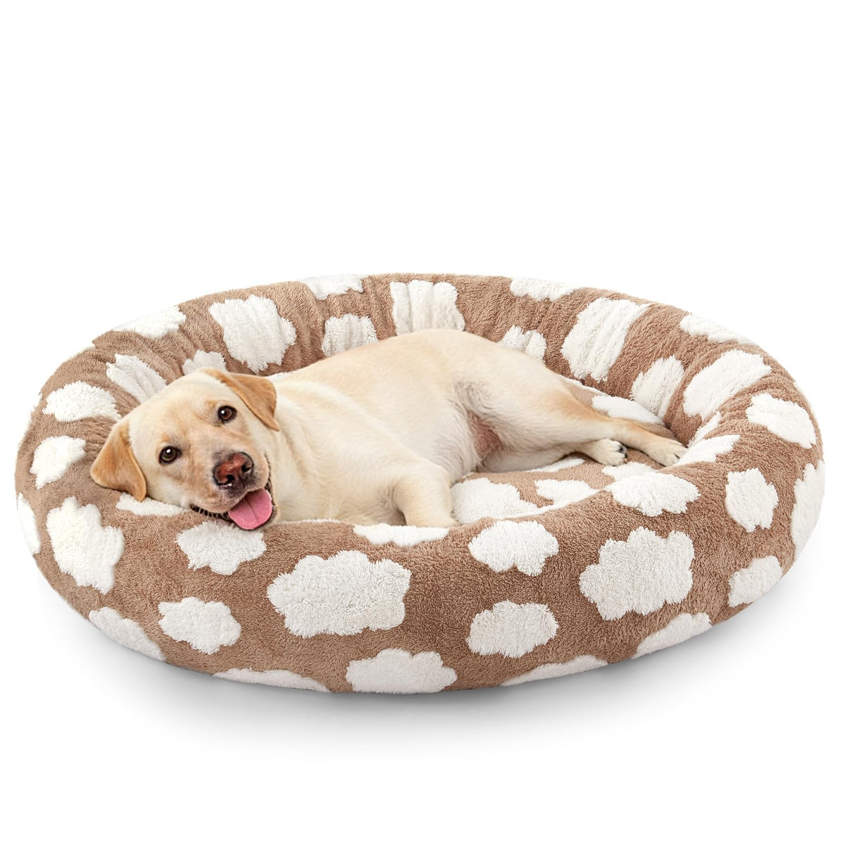 JOEJOY Jacquard Donut Round Small Dog Beds,Blue 23x23x7in, Removable Washable Cover, Cute Pattern, Ultra Soft Fluffy Calming Pet Bed with Thick Supportive Bolster