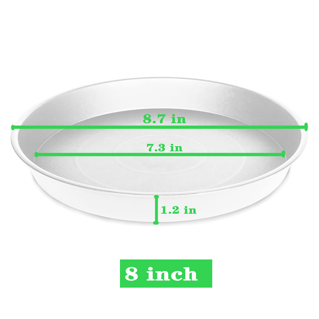 Bleuhome 2 Pack of 8 inch Plant Saucer Clear, Heavy Duty Plastic Plant Water Tray 8 inch Round, Flower Plant Saucers for Indoors No Holes, Plant Dishes Saucer for Planter 7"/8" (8", White)
