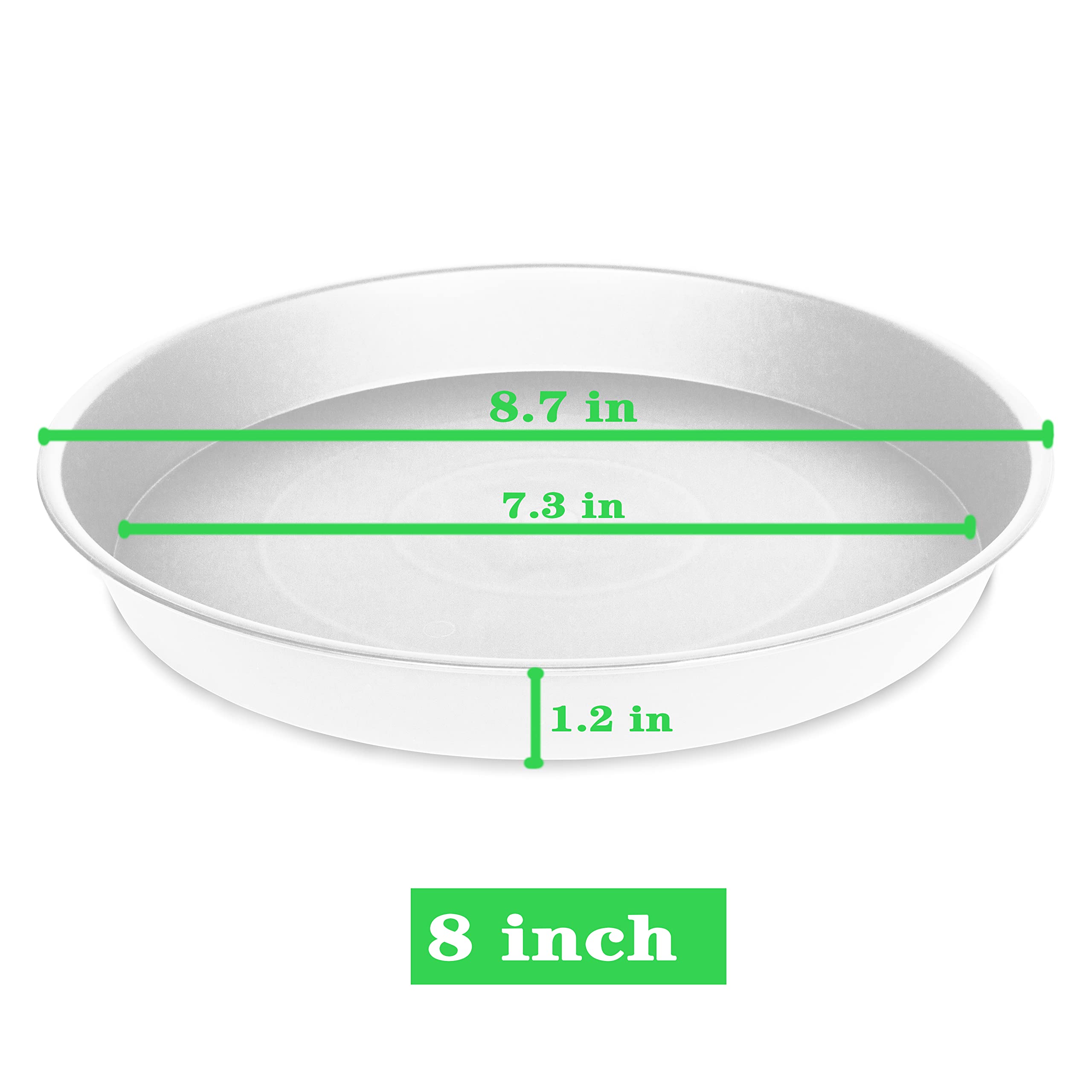 Bleuhome 2 Pack of 8 inch Plant Saucer Clear, Heavy Duty Plastic Plant Water Tray 8 inch Round, Flower Plant Saucers for Indoors No Holes, Plant Dishes Saucer for Planter 7"/8" (8", White)