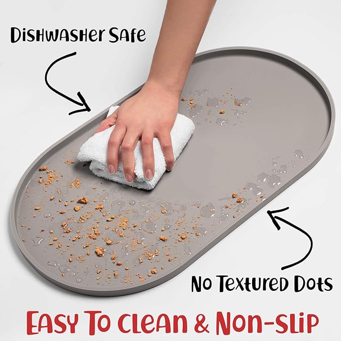 DogBuddy Dog Food Mat - Waterproof Dog Bowl Mat, Silicone Pet Mat for Food and Water Bowls, Nonslip Pet Feeding Mat with Edges, Dogs Food Mats for Floors, Puppy Supplies (Large, Dove)
