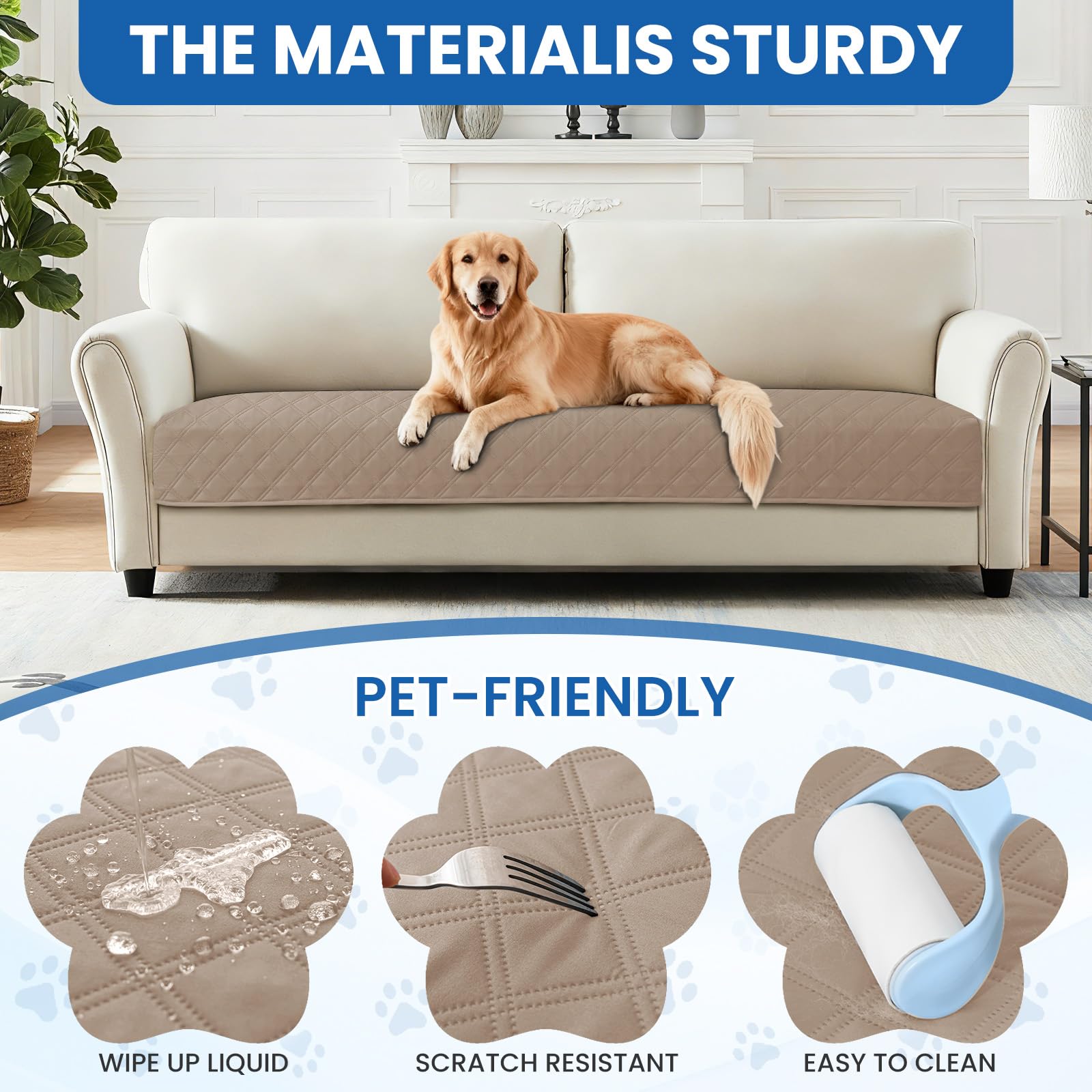 CYCMACO Waterproof Dog Bed Cover Pet Blanket, Soft Couch Cover for Dogs Washable, Non-Slip Dog Blanket Protect Furniture Couch Sofa Car for Puppy Large Dogs Cat (52x82 Inch, Khaki)