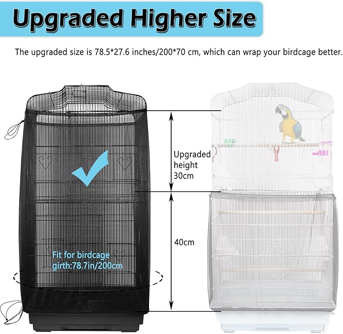 Large Bird Cage Seed Catcher Skirt, Parrot Parakeet Macaw Cover Black