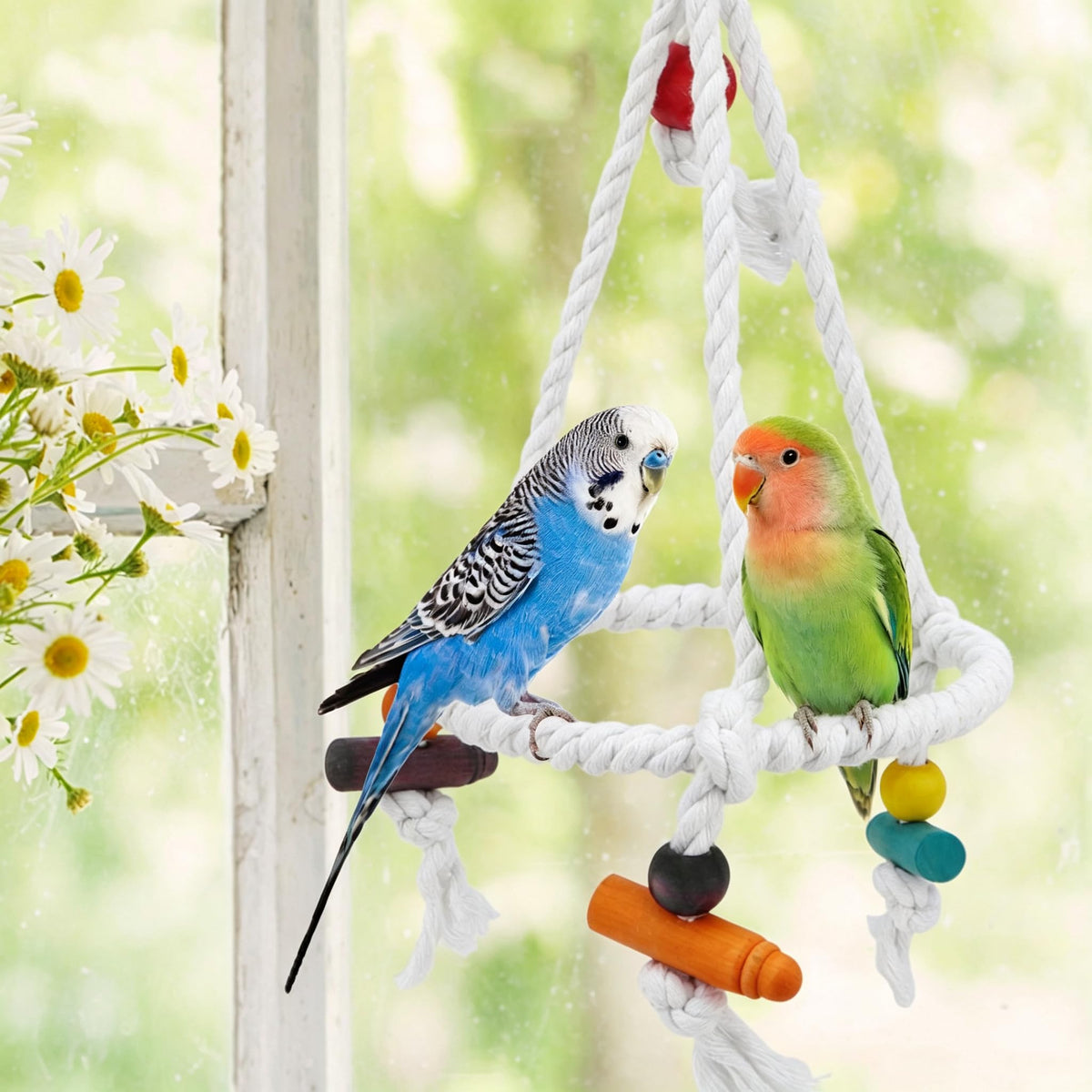 Hypeety Bird Swing Multi Birds Cotton Rope Round Hanging Hammock Perch Toy