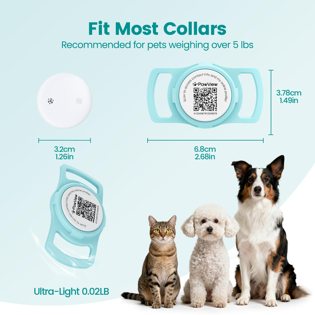 PawView Smart Pet Tracker for Collar - Dog Trackers Location for Pet with Holder, No Monthly Fee, Real-Time Tracking, iOS Only, Emergency Contact, Long-Lasting, Anti-Lost Tracker for Cats, Bag Straps