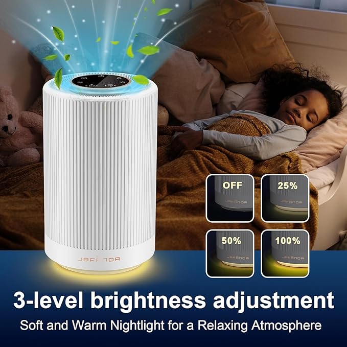 Jafanda Air Purifiers for Home bedroom,H13 True HEPA Coverage 450 sqft,22 dB Air cleaner with Brushless Motor,Effectively Remove Pollen Dust and Odor to Prevent Seasonal Air Diseases,Night Light
