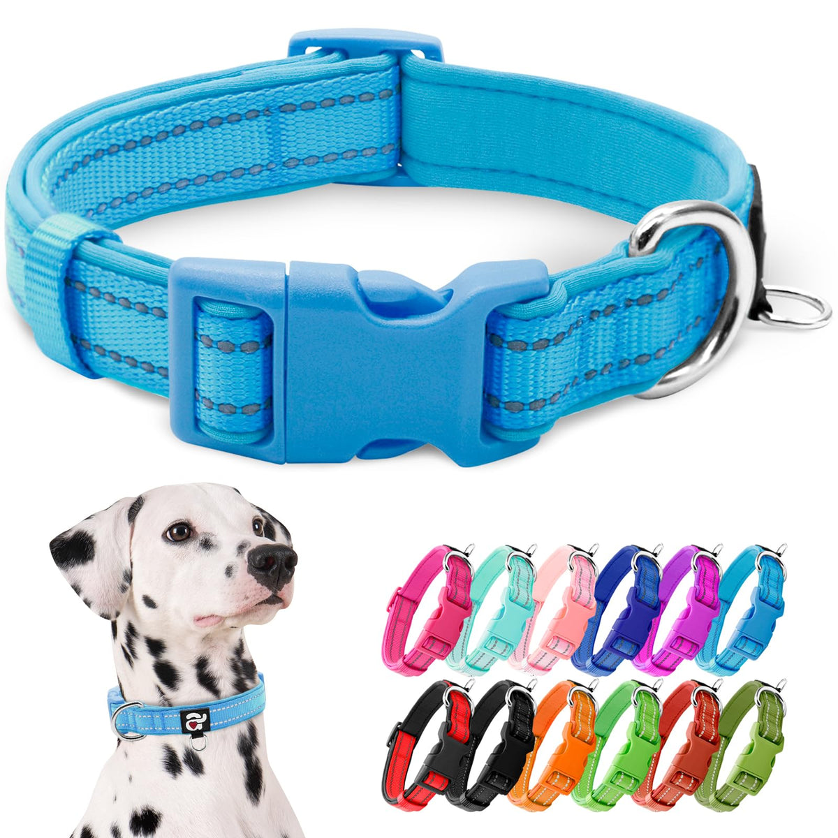 azuza Reflective Dog Collar, Neoprene Padded Puppy Collar, Hot Pink, XS