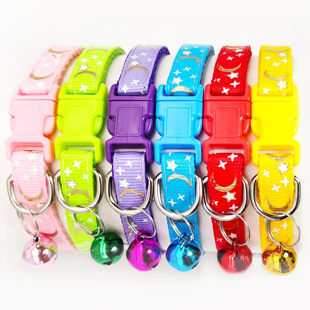 CCUUHJ Reflective Cat Collars Breakaway with Bell Moons Stars 2 Pack Girl Boy Pet Kitten Collar Adjustable 7.5-12.5 Inch (Green)