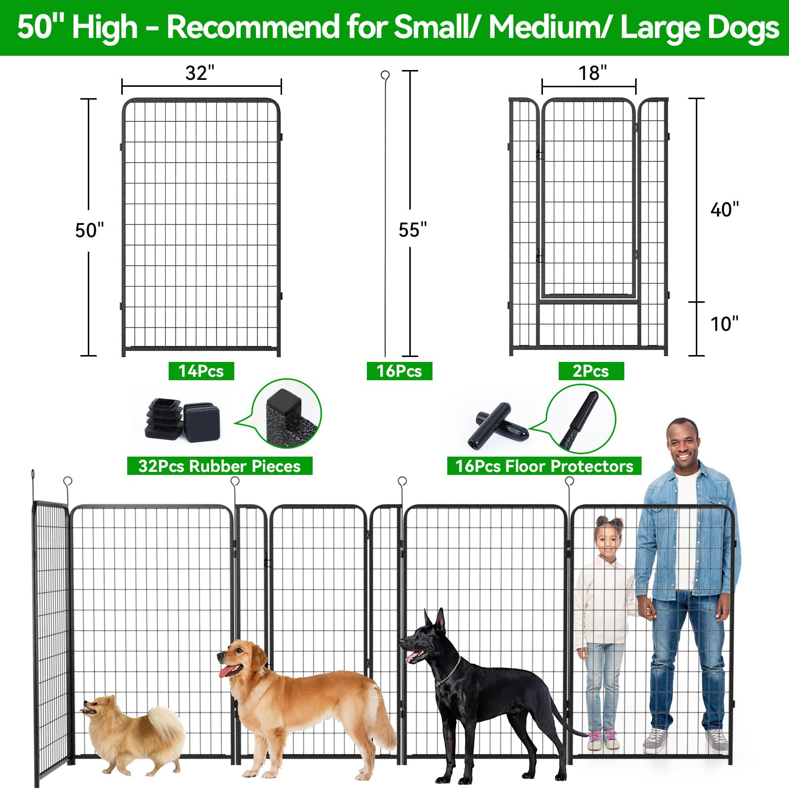 Kfvigoho Dog Playpen Outdoor Extra Wide 16 Panels Heavy Duty Dog Fence 50"