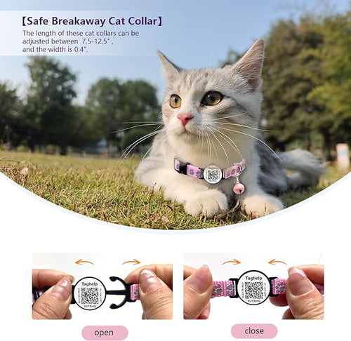 2 Pack Reflective Cat Collar Breakaway with QR Code & Bell,Personalized Kitten Collars,Adjustable Safety Buckle Collar for Male Cats Girls & Boys (Blue & Orange)