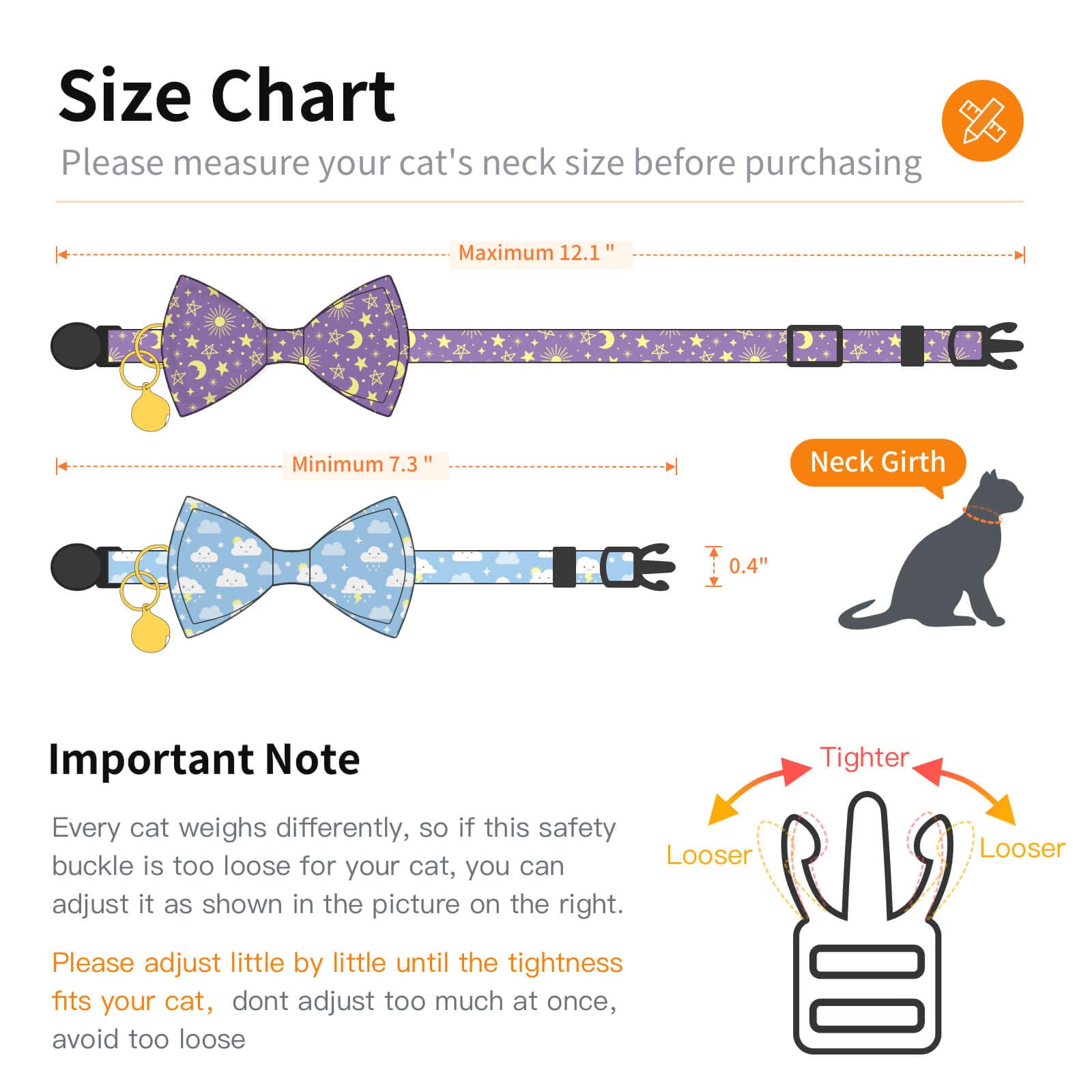 Jelwuion 2 Pack Cotton Cat Collar with Bow Tie and Bell for Girl Boy Cats,Cute Pink Flamingo and Blue Whale Pattern Spring Summer Breakaway Cat Collar for Male Female Cats (Moon&Cloud)