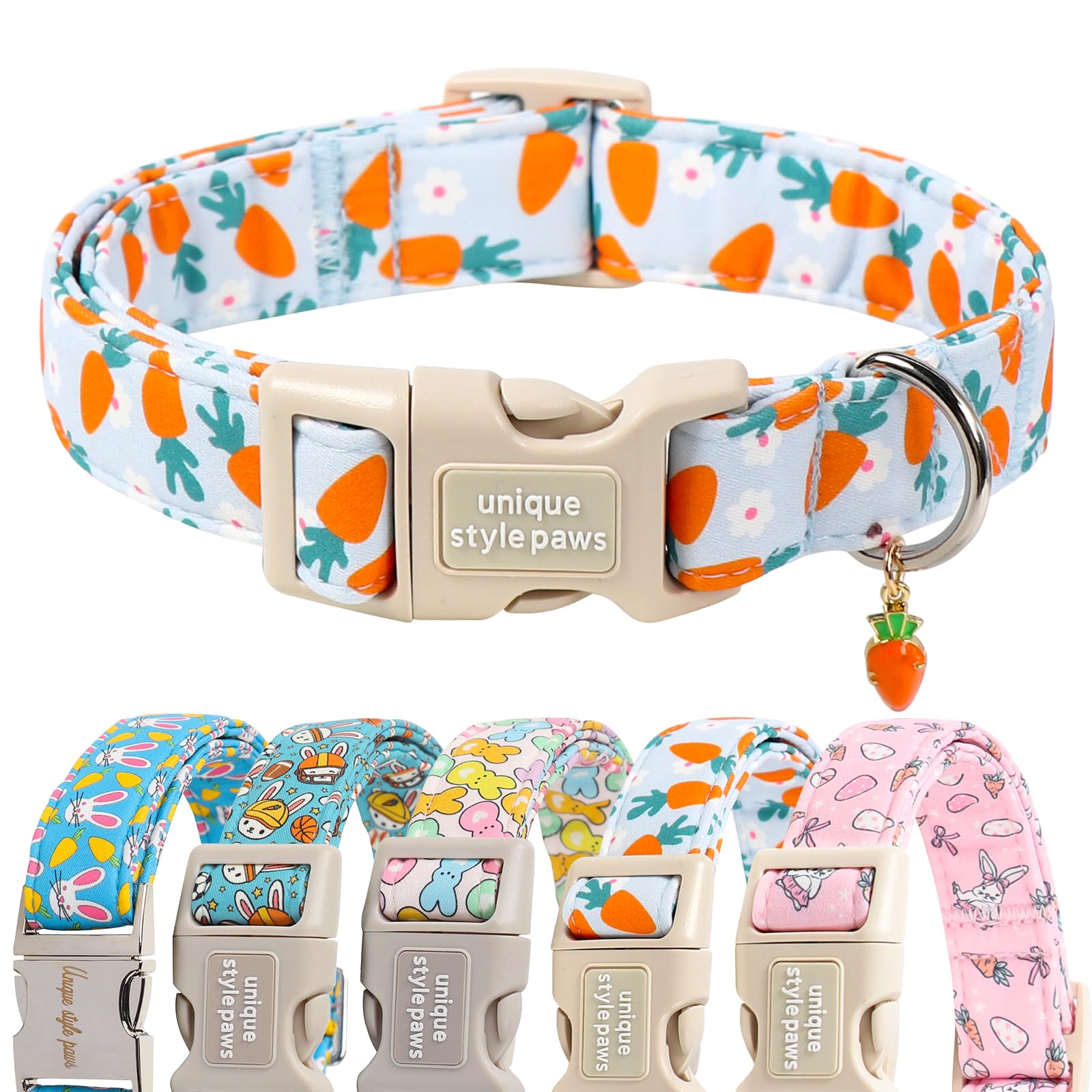 Unique style paws Dog Collar Plastic Buckle with Pendant Puppy Collar for Easter Flower Carrot for Small Medium Large Boys Girls Dogs