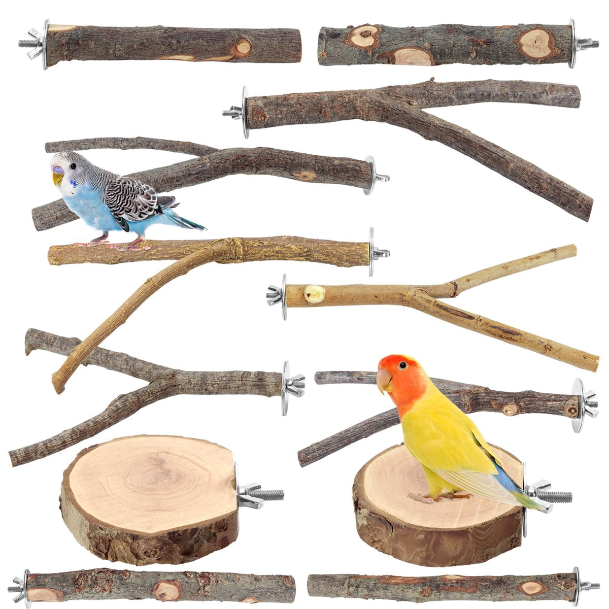CZWESTC 8 Pcs Natural Grape Wood Bird Perch & Platform Set for Cages