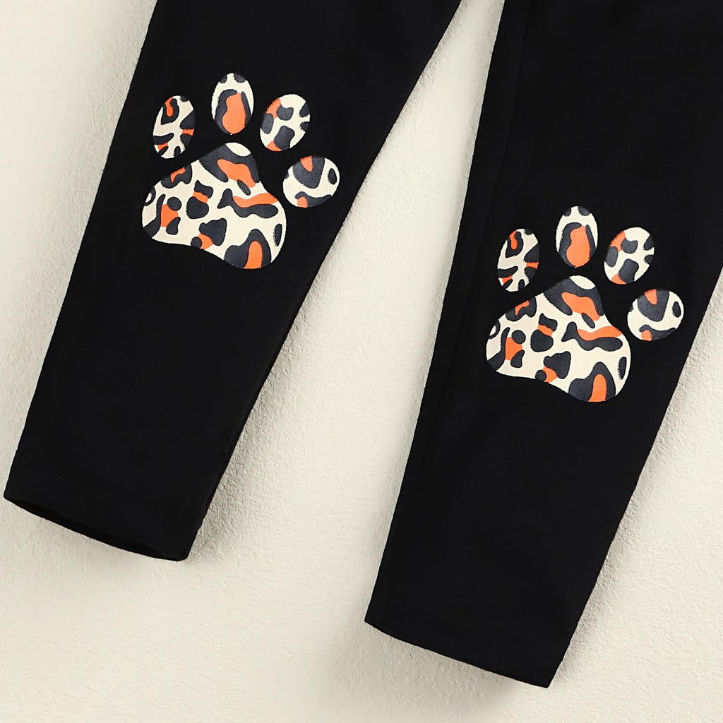 Axumity Toddler Girl Clothes Cat Print Pullover Sweatshirt + Leopard Print Pant 2-Piece Kid Girl Fall Winter Pants Set(3-4T)