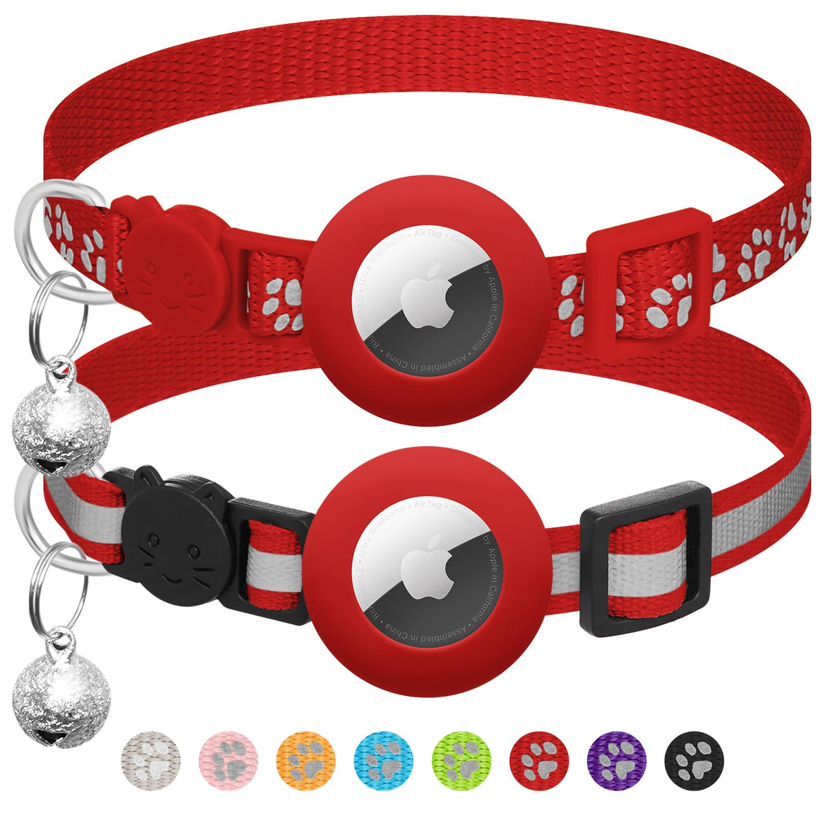 2 Pack Airtag Cat Collar Breakaway with Bell,Reflective Kitten Collar with Apple Airtag Cat Collar Holder,Adjustable 7-12In,Safety Buckle for Girl Boy Cats,Pet Supplies,Accessories,Gifts (Purple)