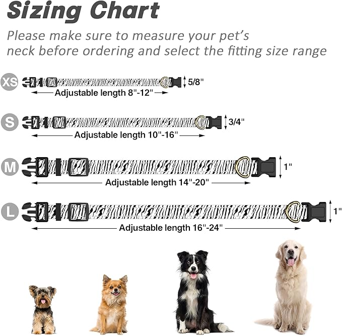 TMOODEL Reflective Dog Collar for Extra Small Dogs Cats, Cute Boho Adjustable Heavy-Duty Nylon Puppy Collar for Boy and Girl Female, Soft Pet Accessories with Quick Release Buckle, Stylish Zebra Print