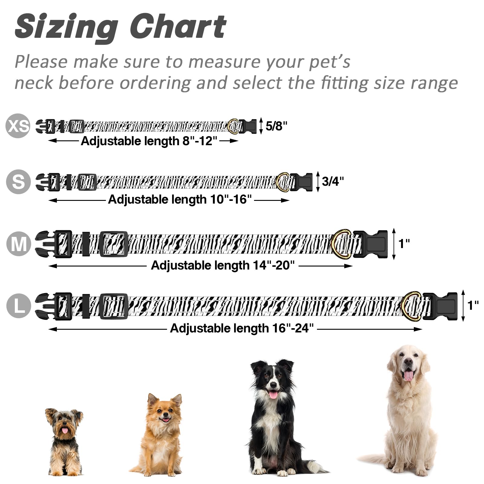 TMOODEL Reflective Dog Collar, Adjustable Puppy Collar, Stylish Zebra Print, XS