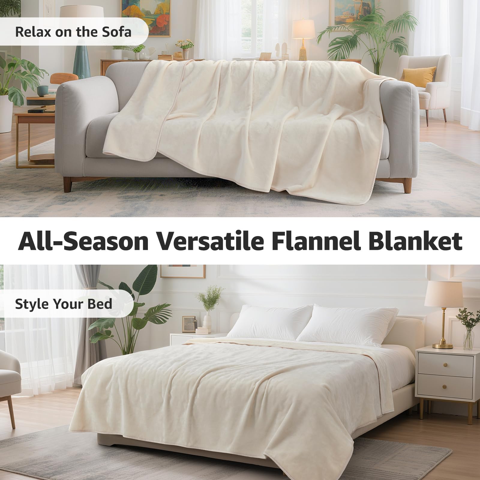 LOOBANI Waterproof Blanket for Bed, Soft Flannel Twin Bed Blanket 60" x 80"