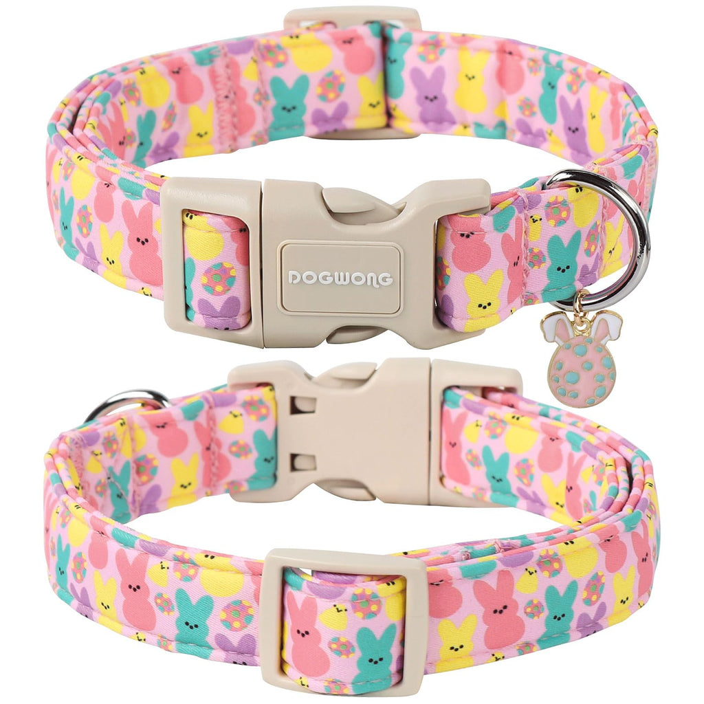 DOGWONG Easter Dog Collar,Cute Bunny Eggs Dog Collar Pink Babbit Pet Collar Girl Dog Collar Puppy Adjustable Soft Dog Collars for Small Dogs