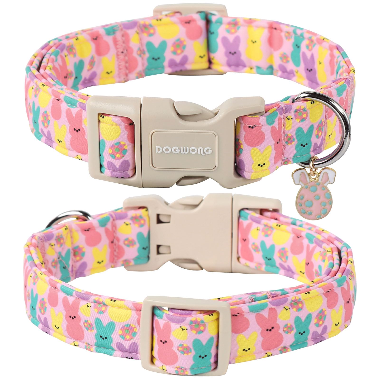 DOGWONG Easter Dog Collar,Cute Bunny Eggs Dog Collar Pink Babbit Pet Collar Girl Dog Collar Puppy Adjustable Soft Dog Collars for Small Dogs