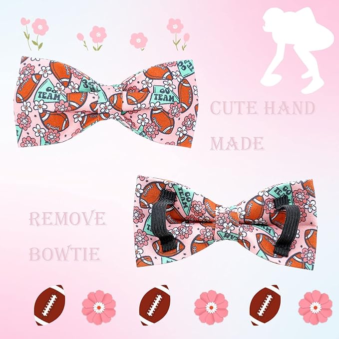 Bobo Rainbow Football & Flower Print Dog Collar with Bow for X-Small Dogs
