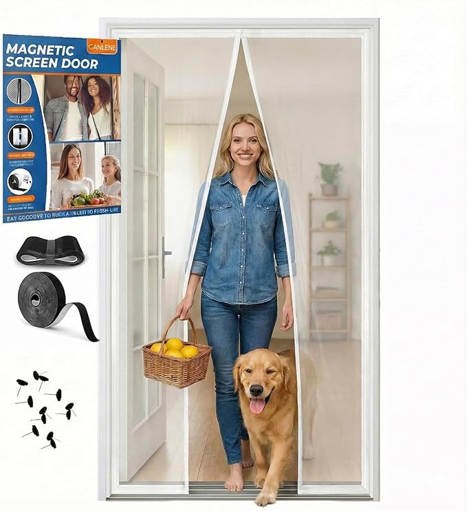 CANLENE Premium Magnetic Screen Door, Heavy-Duty Reinforced Mesh, Ultra-Dense Weave, Smooth Auto-Close, Pets & Kids – Hands-Free, No-Gap Seal