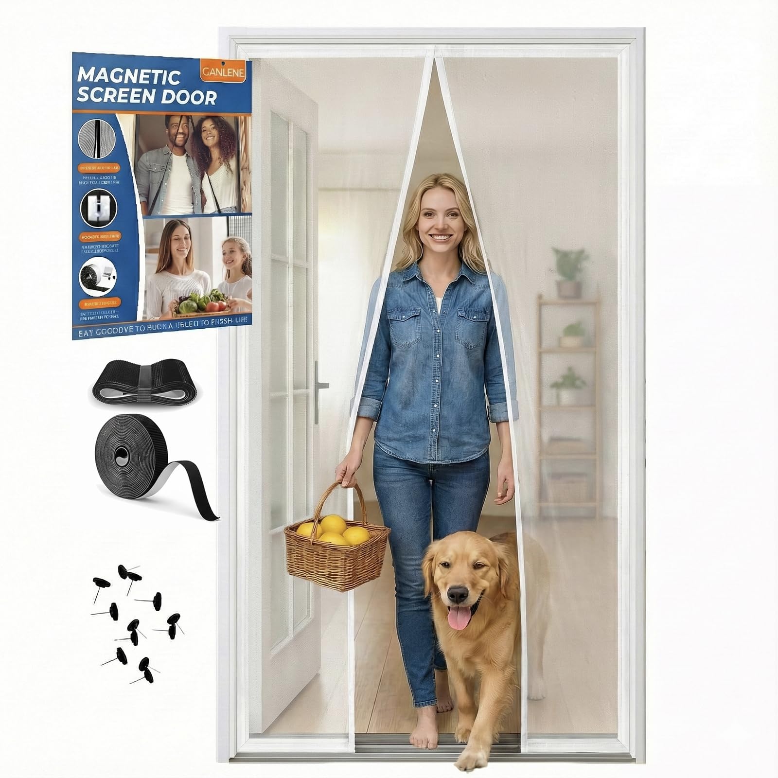 CANLENE Premium Magnetic Screen Door, Heavy-Duty Reinforced Mesh, Ultra-Dense Weave, Smooth Auto-Close, Pets & Kids – Hands-Free, No-Gap Seal