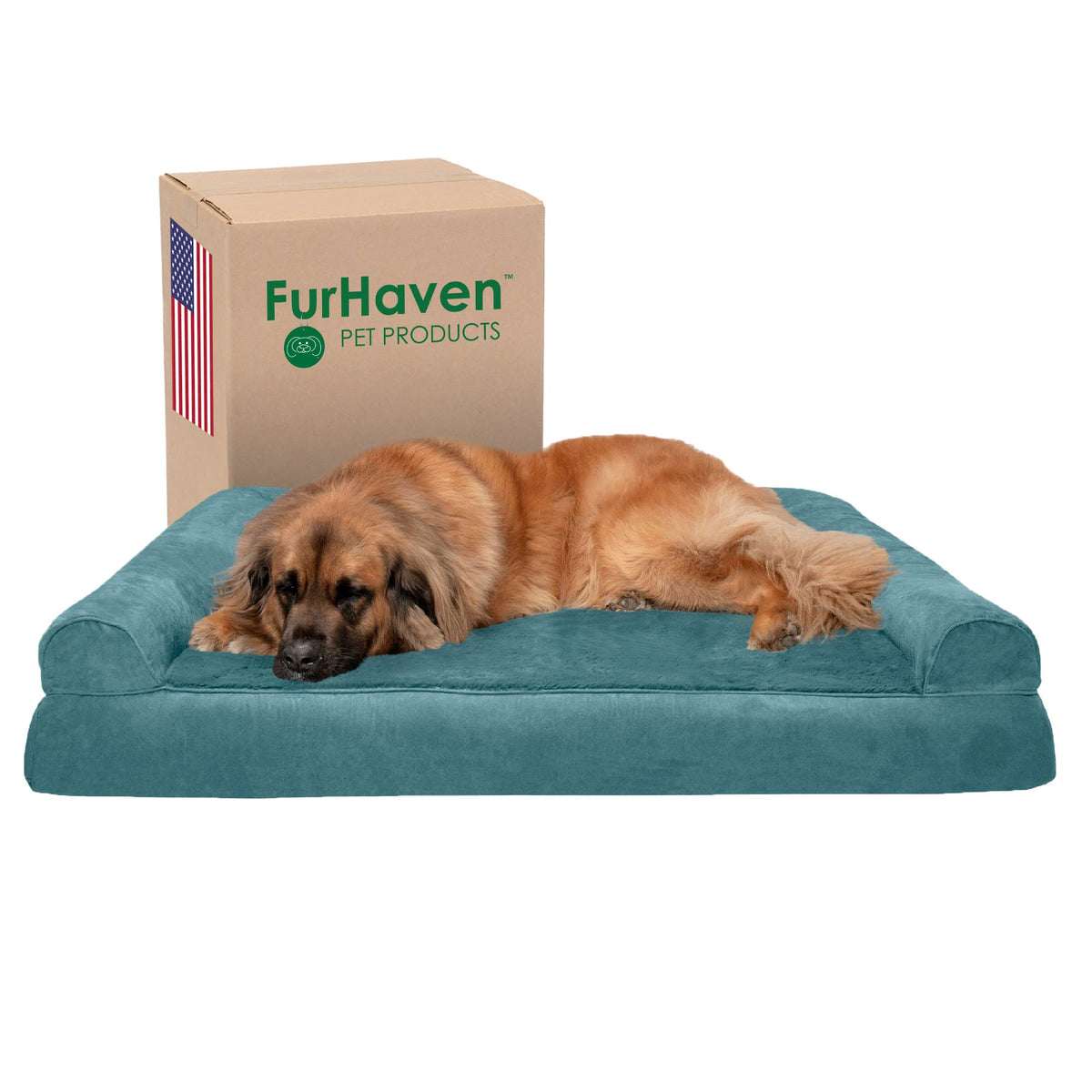 Furhaven Orthopedic Dog Bed for Large Dogs w/ Removable Bolsters & Washable Cover, For Dogs Up to 95 lbs - Plush & Suede Sofa - Almondine, Jumbo/XL
