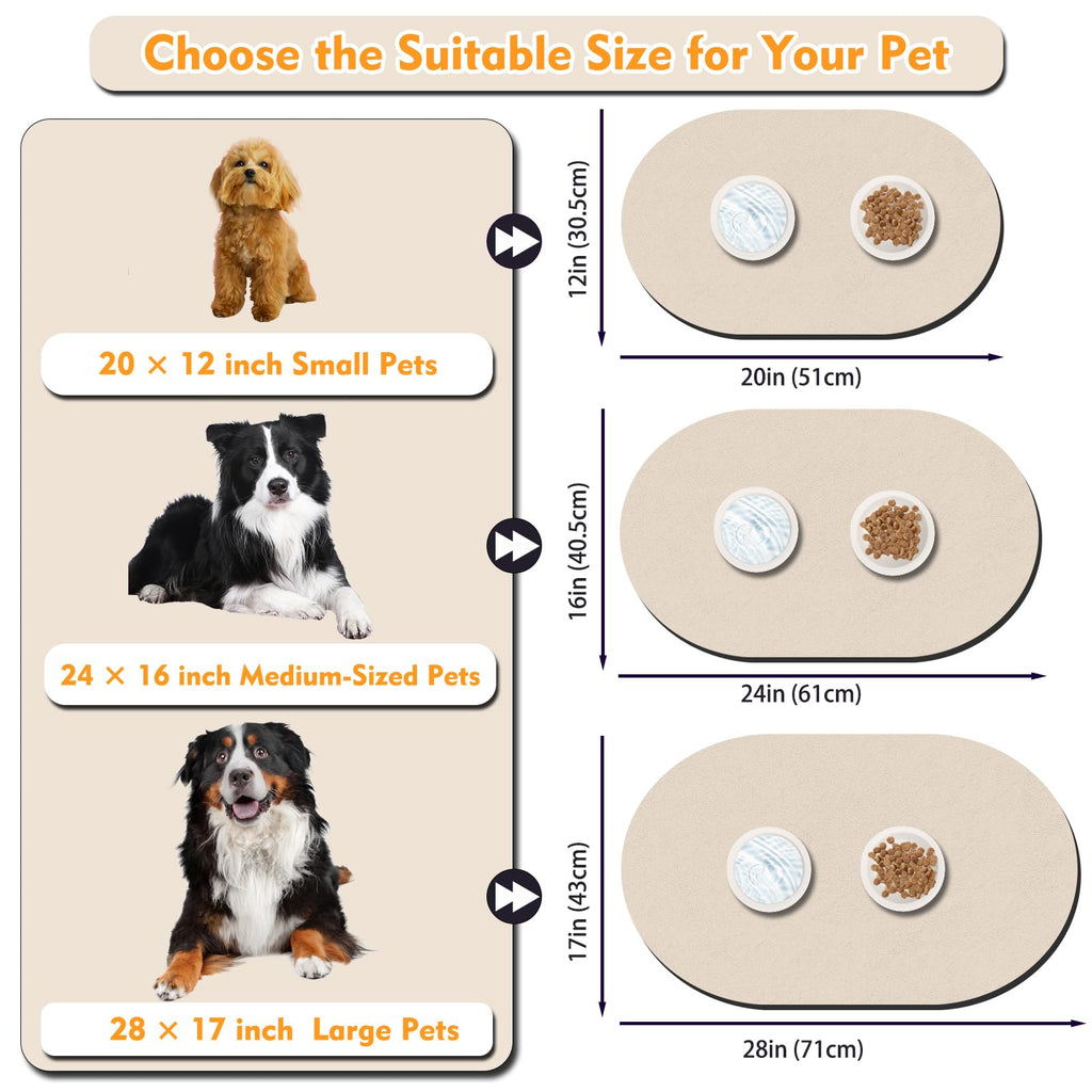 METEOROCK Large Pet Feeding Mat – 28''x17'' Absorbent Dog Mat for Food and Water, Easy Clean Cat Dog Water Bowl Mat, Non-Slip Pet Water Mat Protect Floor, Fit with Automatic Feeders and Double-Bowl