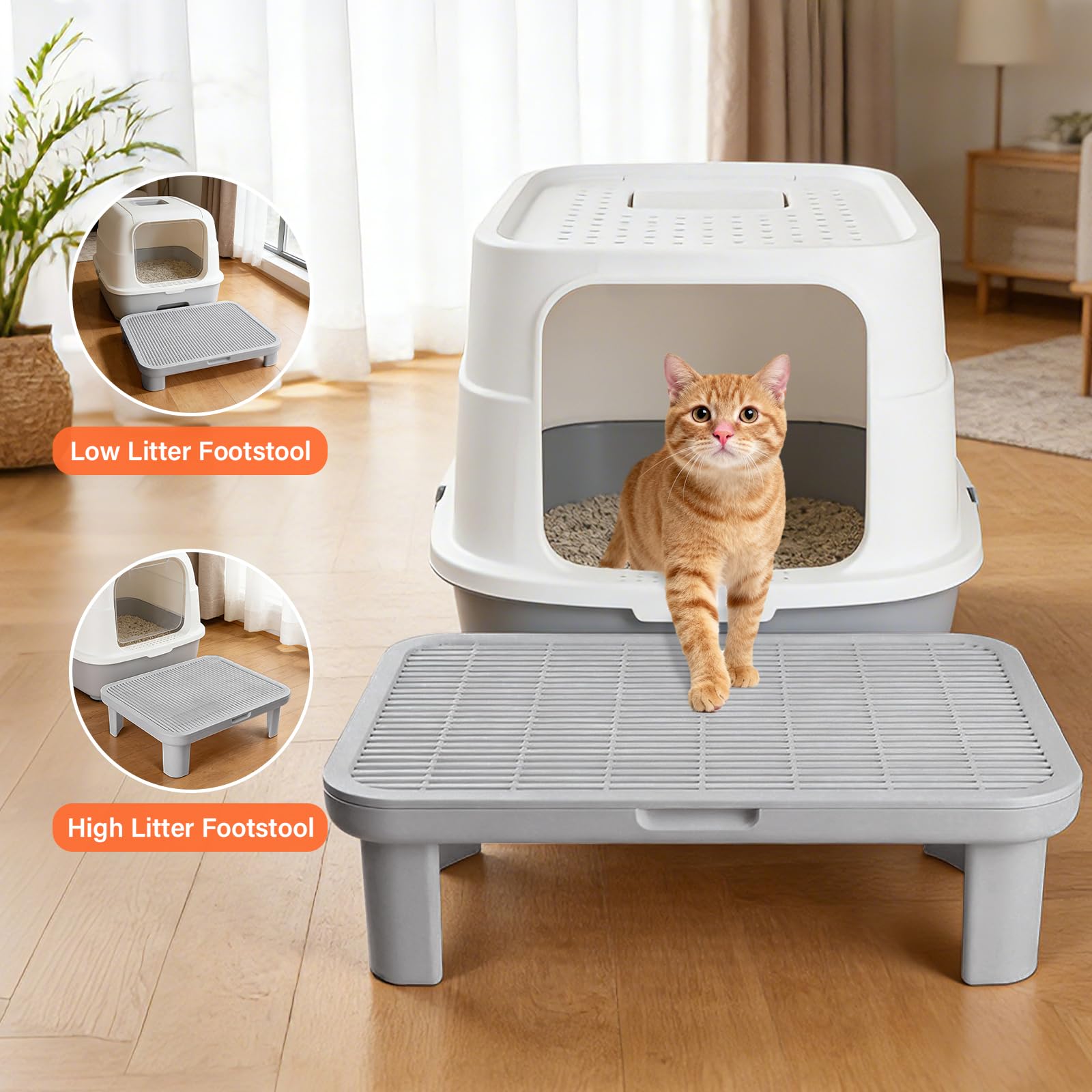 Cat Step Ramp Adjustable Litter Box Step with Filter Function, Black