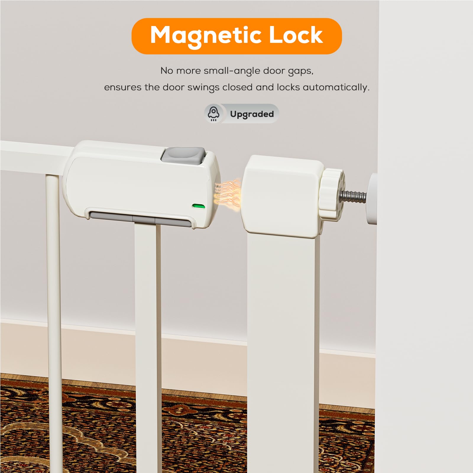 MUTAK 29.5-54.2" Magnetic Baby Gate for Stairs, Baby Safety Essentials, Auto Close Gate for Doorways, Easy Install Pressure Mounted Dog Gate Indoor, Pet Gates for Dogs, White