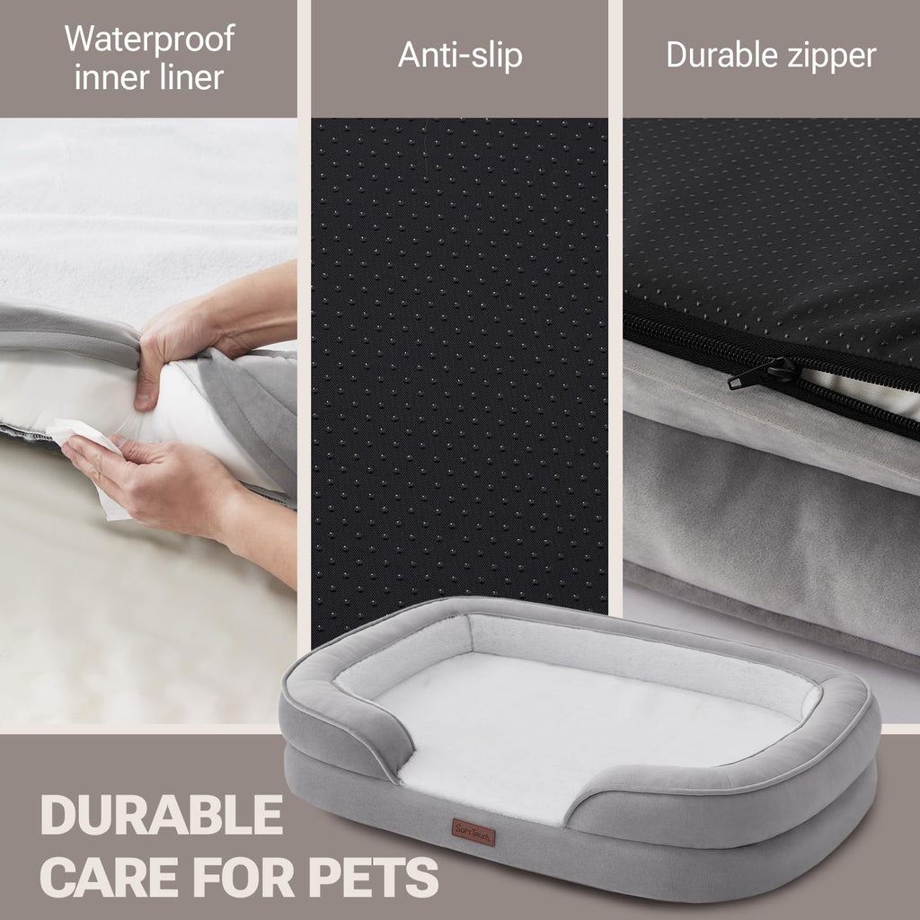 Soft Touch Orthopedic XL Dog Bed for Large Dogs with Faux Fur Top, Waterproof Pet Couch Bed with Removable Washable Cover and Supportive Foam Filling (Grey, Extra Large)