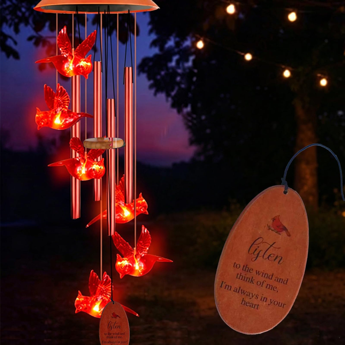 Solar Cardinal Wind Chimes Outdoor Solar Light,Cardinal Memorial Wind Chime