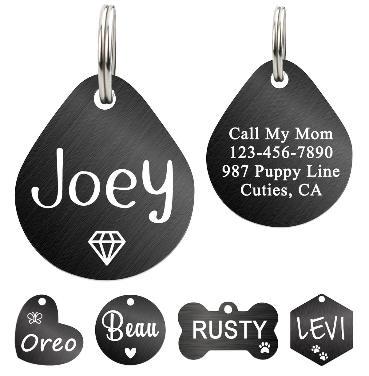 Ultra Joys Custom Personalized Pet ID Tag - Brushed Stainless Steel Heart in Rose Gold, Large