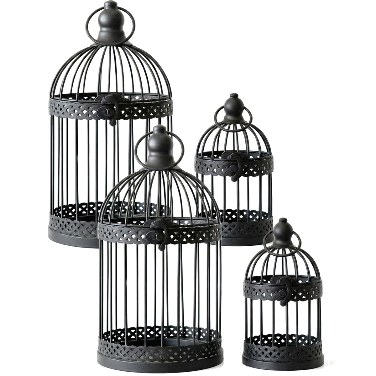 Vela Lanterns Bird Cage Decor Candle Holder Lantern Decorative Table Centerpiece Halloween Decorations, Black, Set of 4