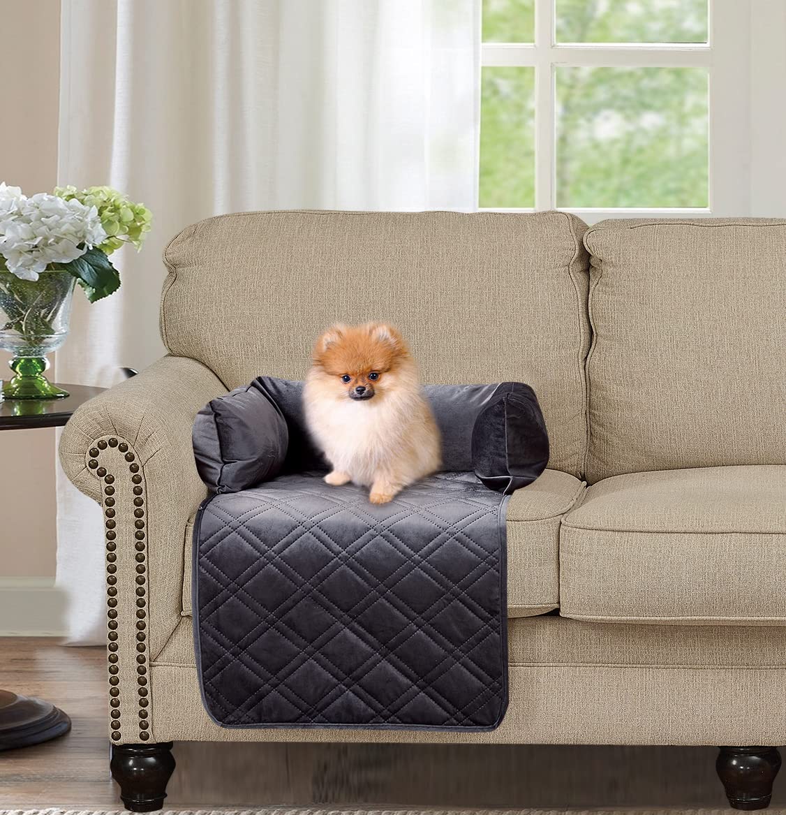 Brilliant Sunshine Grey Velvet Dog Sofa Slipcover, Extra Large