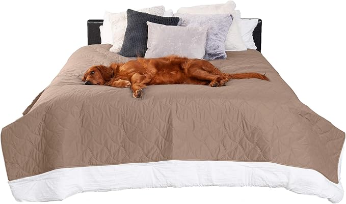 Furhaven Waterproof & Non-Slip Queen Size Mattress Cover Protector for Dogs & Cats, Washable, For Beds, Couches, & Car Seats - Quilted Twill Blanket Mattress Cover - Brownstone, Large/Queen Size