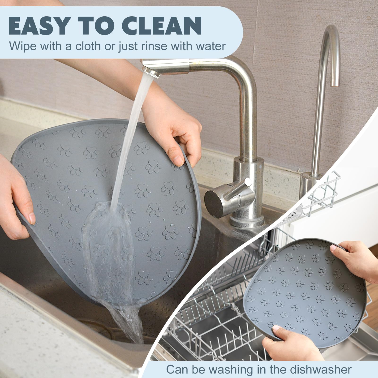 SUNLAND Silicone Pet Food Mat Dog Cat Feeding Bowl Mats Grey