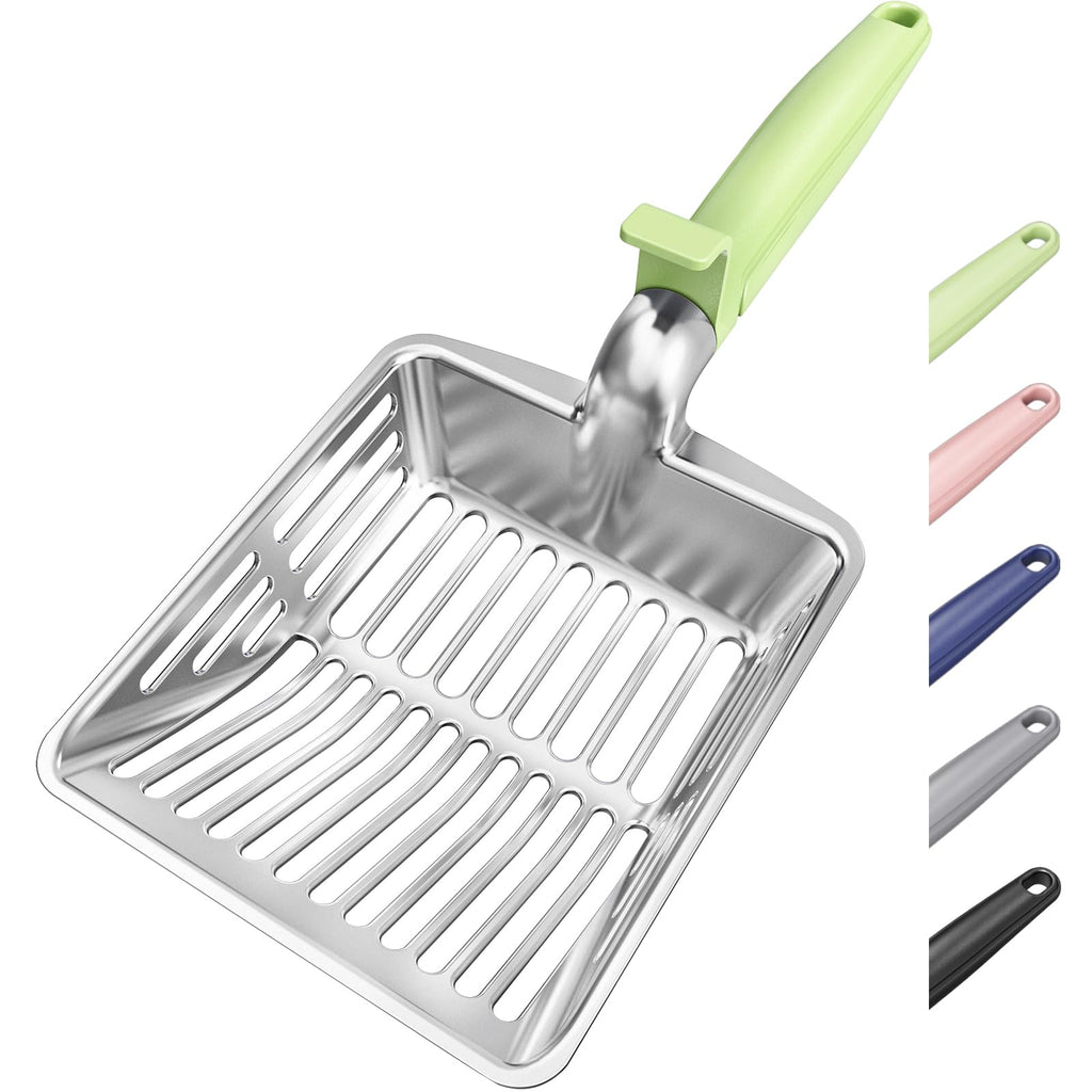 Large Metal Cat Litter Scoop w/ Deep Shovel, Dual-Size Holes & Hanging Hook