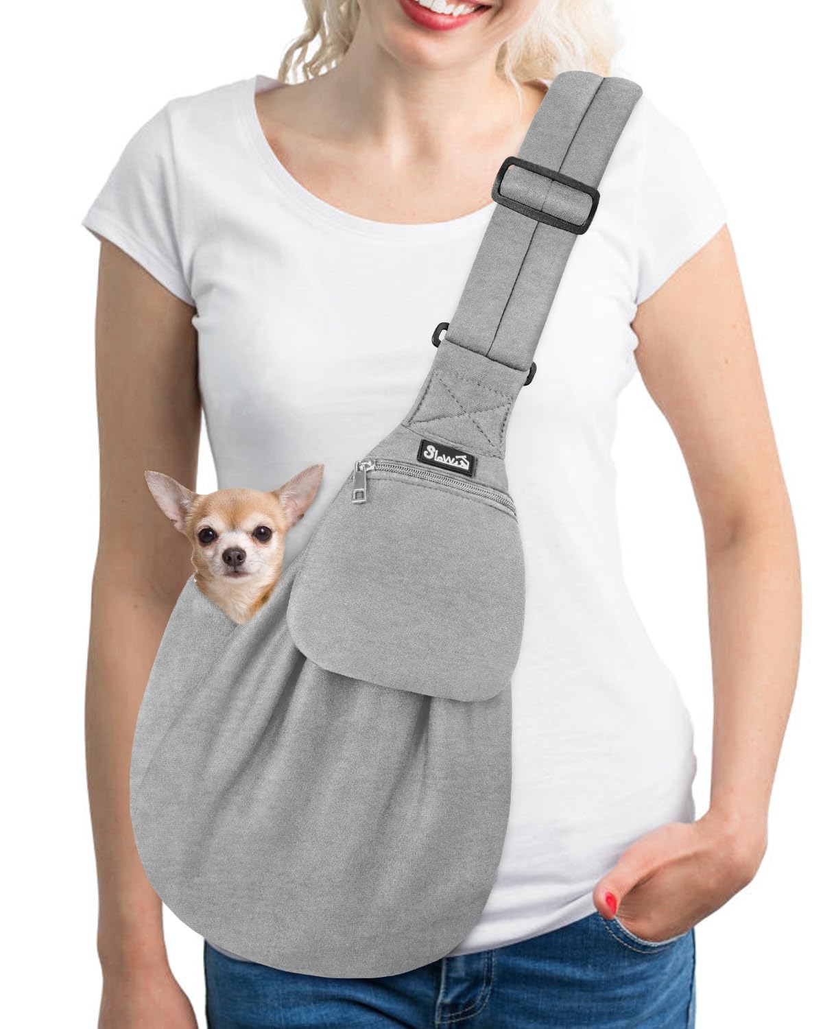 SlowTon Dog Carrier Sling - Thick Padded Shoulder Strap Adjustable, DGY S